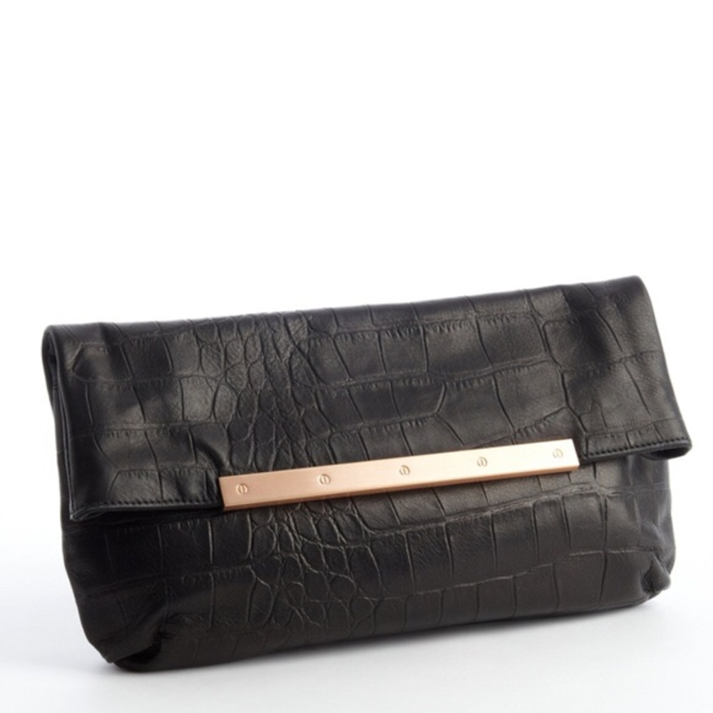 Joke black croc embossed leather clutch